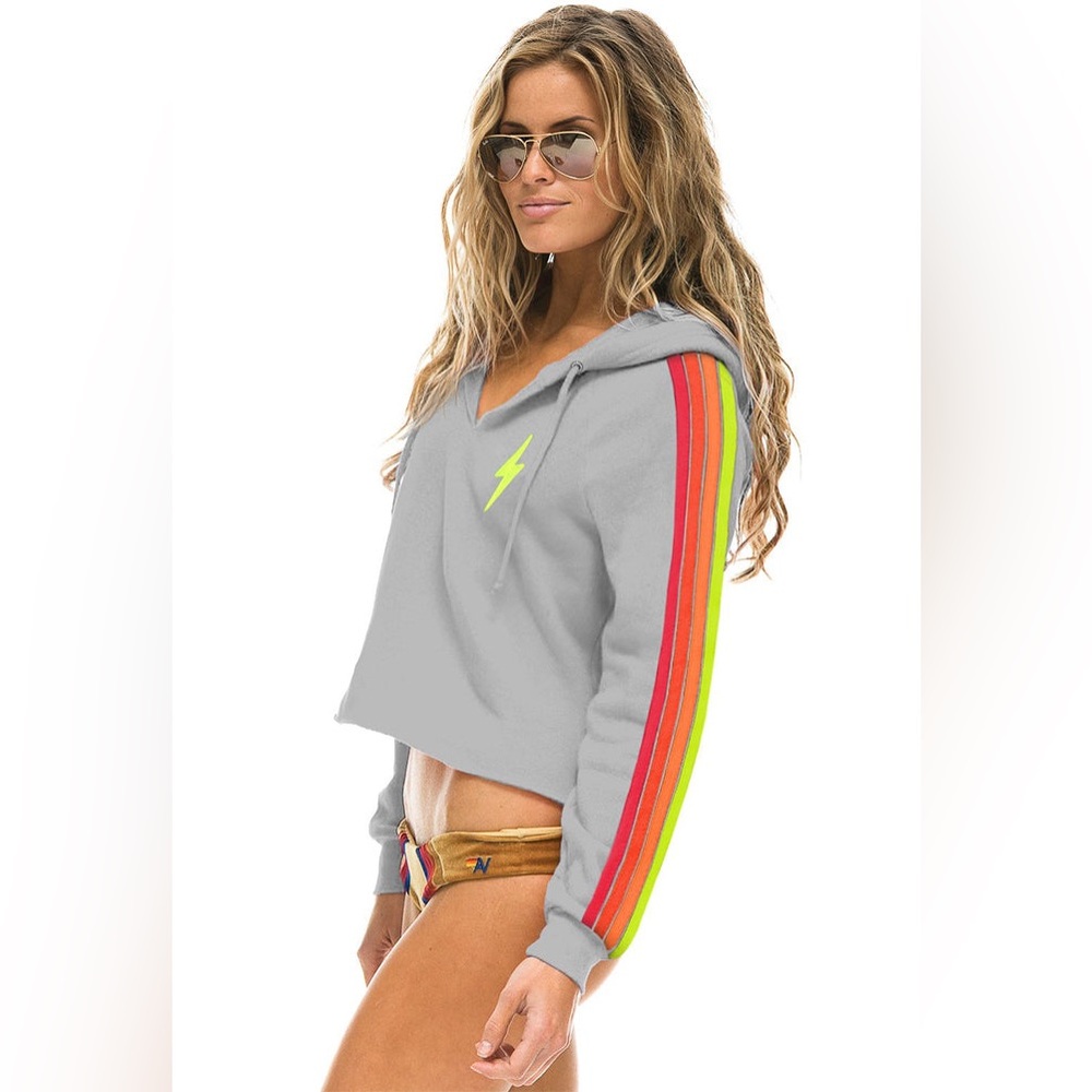 Aviator Nation Bolt Embroidery Split Neck Pullover Hoodie